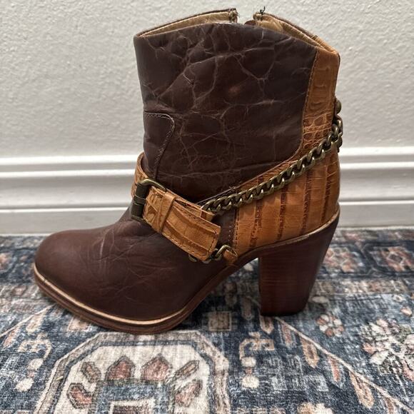 Lucchese Spirit Rachel 2 Tone Brown Leather Harness Western Cowgirl Boots 7.5 - Picture 1 of 8